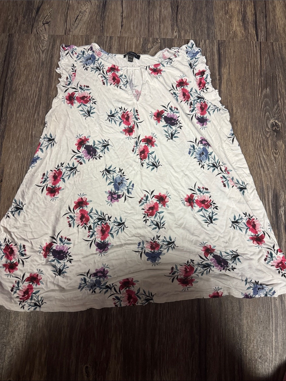 Lane Bryant White Tank Top with Pink & Blue Floral Print